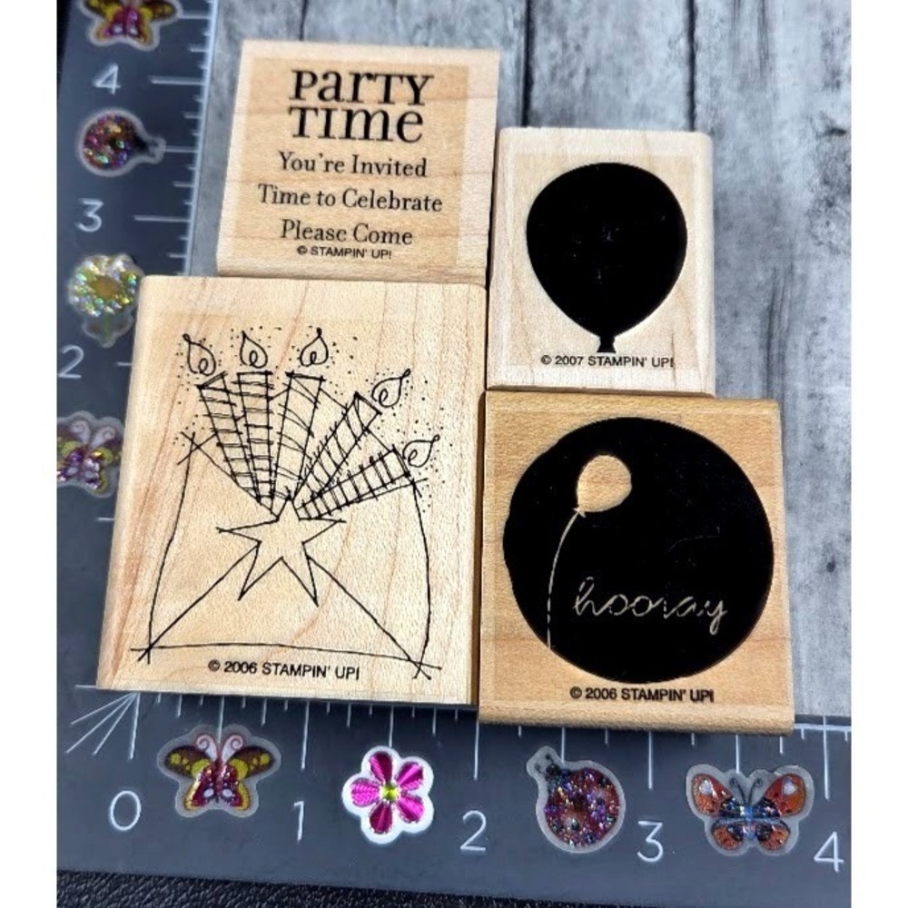 Stampin' Up! Party Hooray Balloon Lot of 4 Celebrate Rubber Stamp Wood #S119